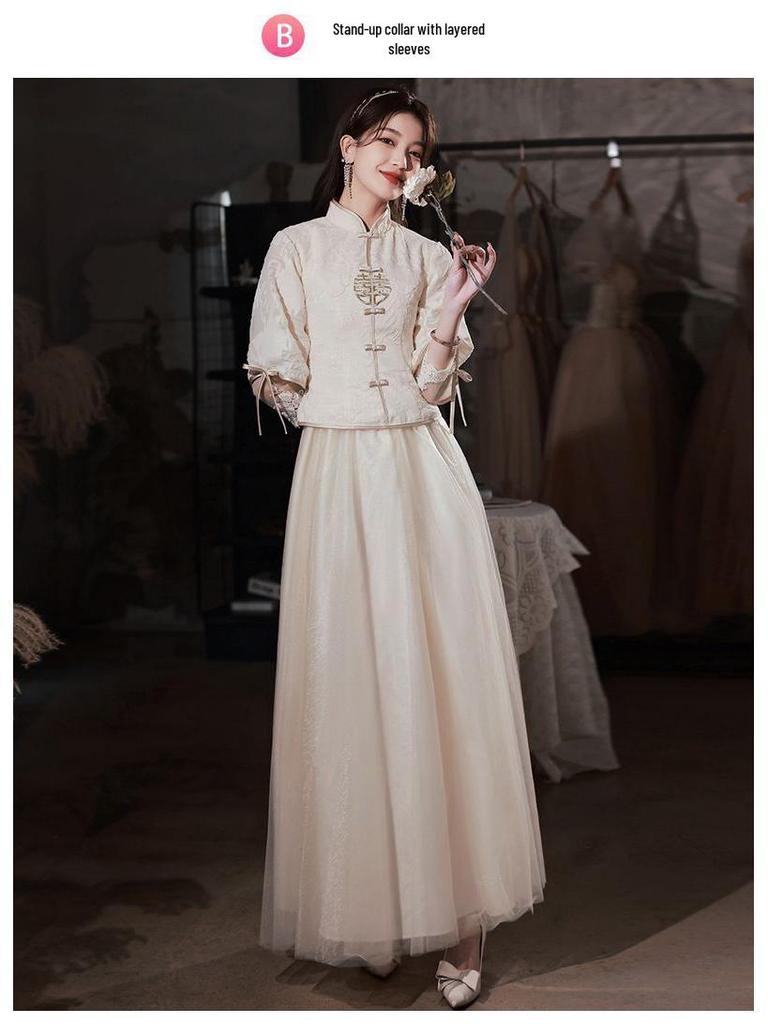 Champagne Bridesmaid Dress - Women's Winter To Summer Petite Gown with Enhanced Design