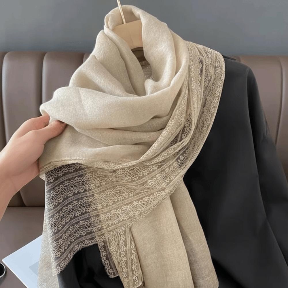 Fashionable Versatile Linen Scarf Thin Elegant Lace Scarf Breathable Sun Protection Silk Scarf Summer Spring Autumn for Women