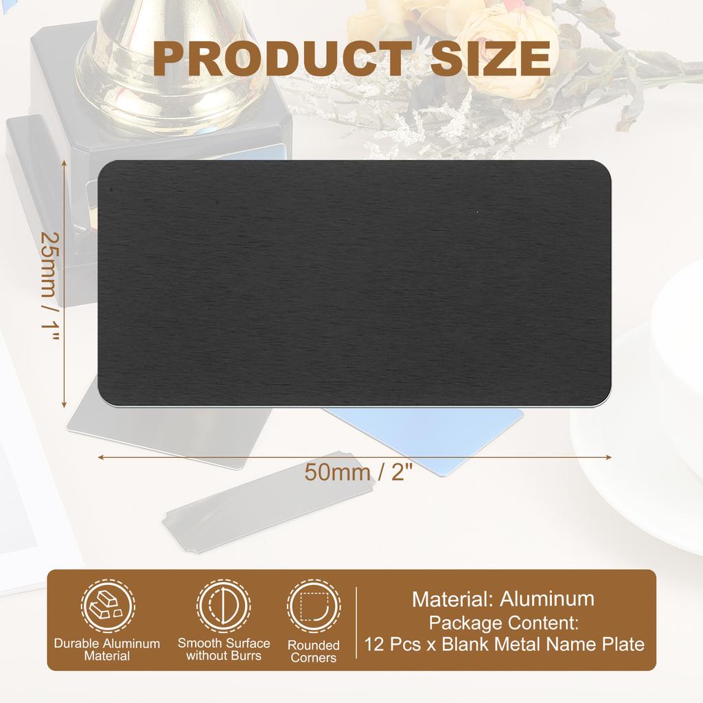 6/12Pcs Blank Engraved Metal Name Plates Laser Strong Adhesive Nameplate Anodized Aluminium Custom Blank Plates Bussness Cards