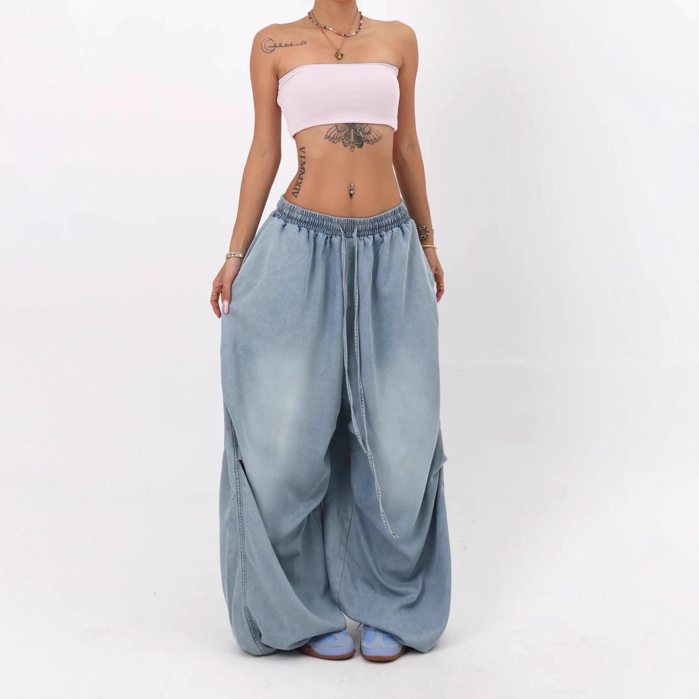 

Американские ретро джинсы с широкими штанинами и кулиской для женщин в стиле Y2K Small светло-синий