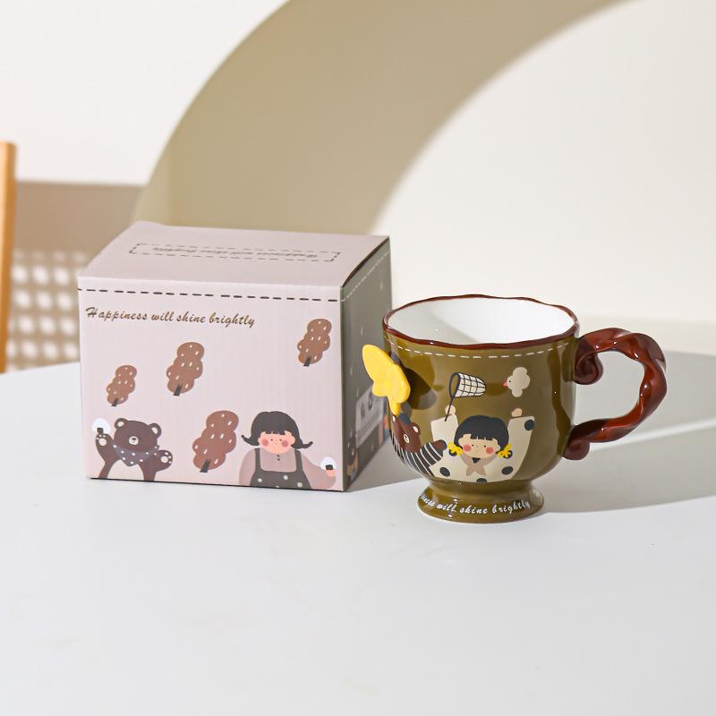 Retro Cute Girl Mug Ceramic High Value Home Office Water Cup Coffee Cup Souvenir Birthday
