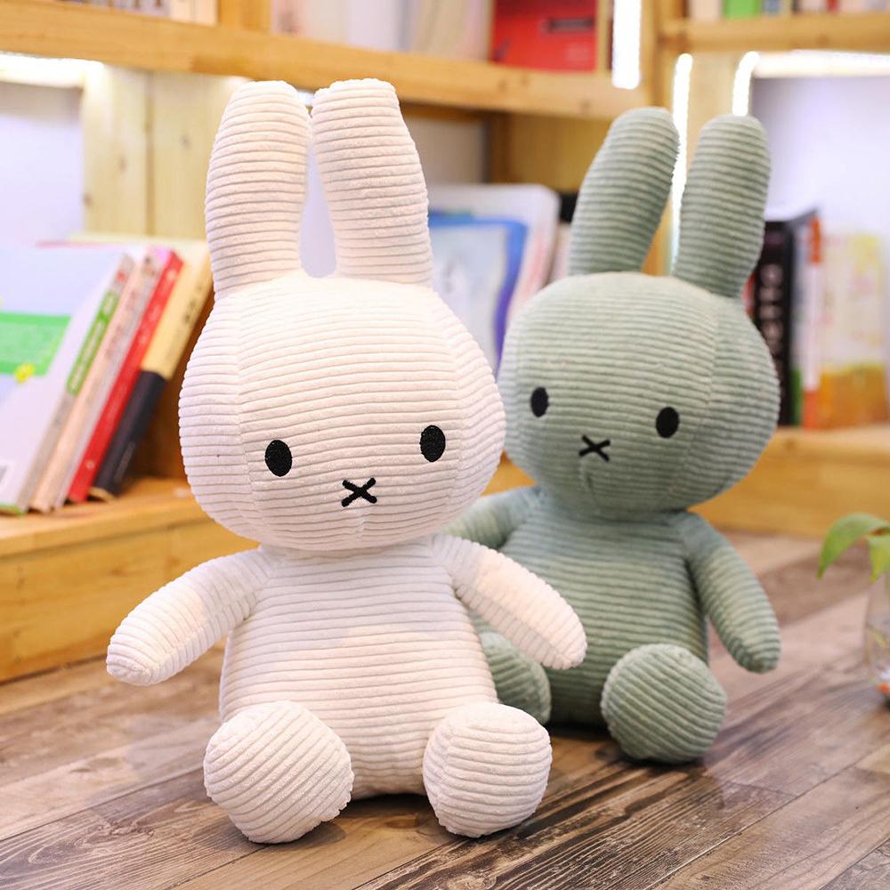 Kawaii Miffy Corduroy Striped Plush Doll Cute Miffy Peripheral Plush Doll Sitting Posture Home Decoration Fun Toy Girl Gift