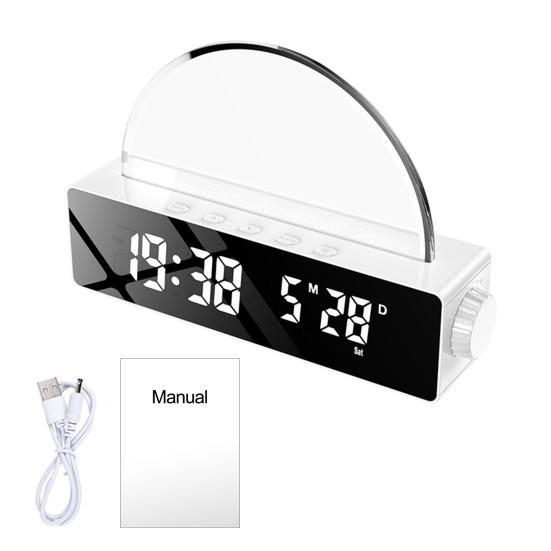 1 Set Colorful Light Clock Dual Alarm Clock Adjust Brightness Time Display Mirror Sunrise Wake-up Light Ambient Light Home Use