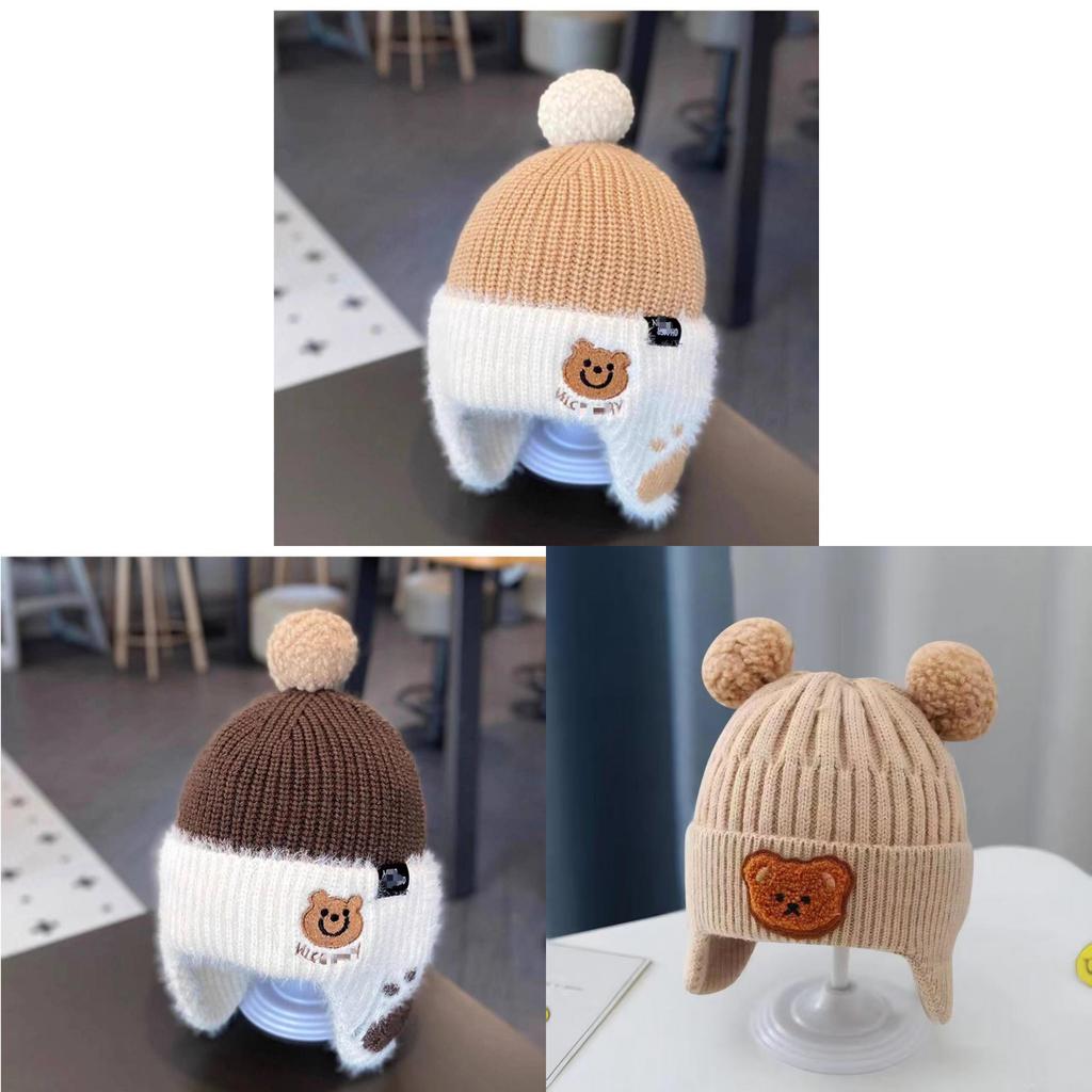 Baby Kids Knit Hat With Cute Dog And Bear Ears For Winter Warmth And Windproof Protection