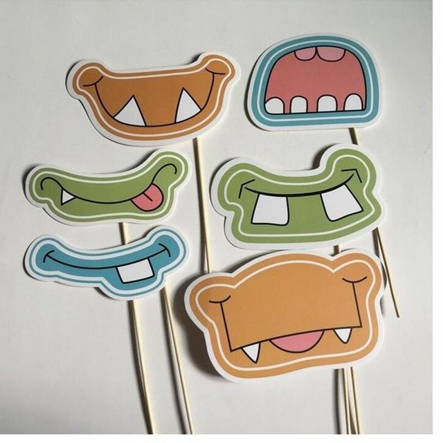 6 piezas/juego Accesorios para Fotomatón Máscara de Monstruos Pequeños Tarjeta de Papel para Decoración de Eventos de Fiesta de Cumpleaños Infantil
