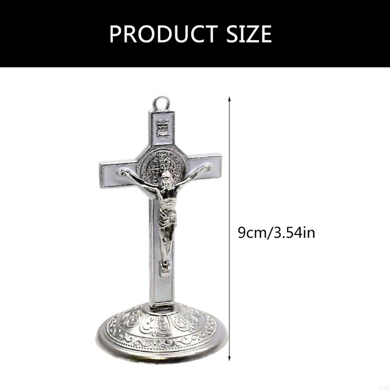 62KD Classical 9cm Crosses Figurine Alloy Standing Crucifix Figurine with Base Home Christian Decoration for Believers