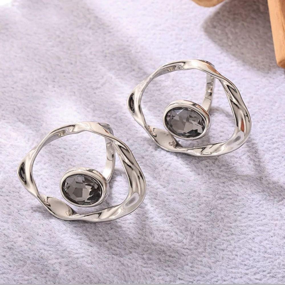 Grey Rhinestone Geometric Twist Ring Golden Silver Hyperbole Women's Ring Big Open Ring  Party