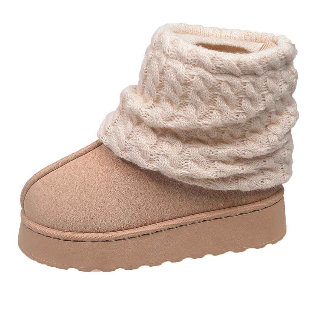 Fashion 2025 New Platform Snow Boots Women's Winter Fashion Round Toe Suede Paneled Yarn Plus Fleece Thickened Flat Cotton Boots