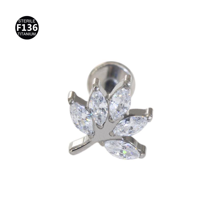 F136 Titanium Boat Anchor Pendant with Moon, Maple Leaf, Smiley Charm, and Cubic Zirconia Stud Earring Lip Ring (0.9 Gauge).
