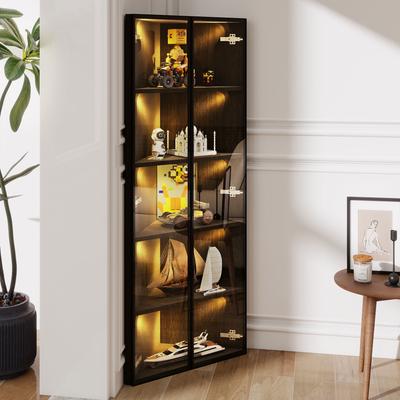 LED Glass Display Cabinet 62 X 35 X 160 Cm – Black, Integrated Light Strips, Dust-Protected Cabinet Made of Tempered Glass, Corner Cabinet with Doors