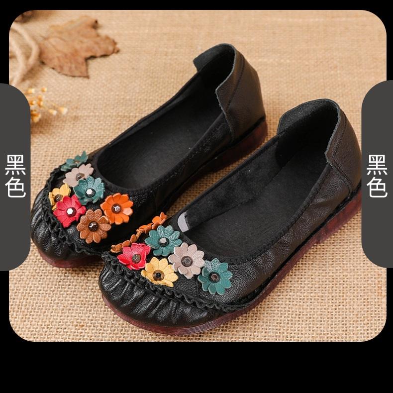 Fashion New Summer Genuine Leather Ballet Flats Women's Flower Loafers Ladies Moccasins Shallow Daily Shoes Woman Flattie Slip On Shoes