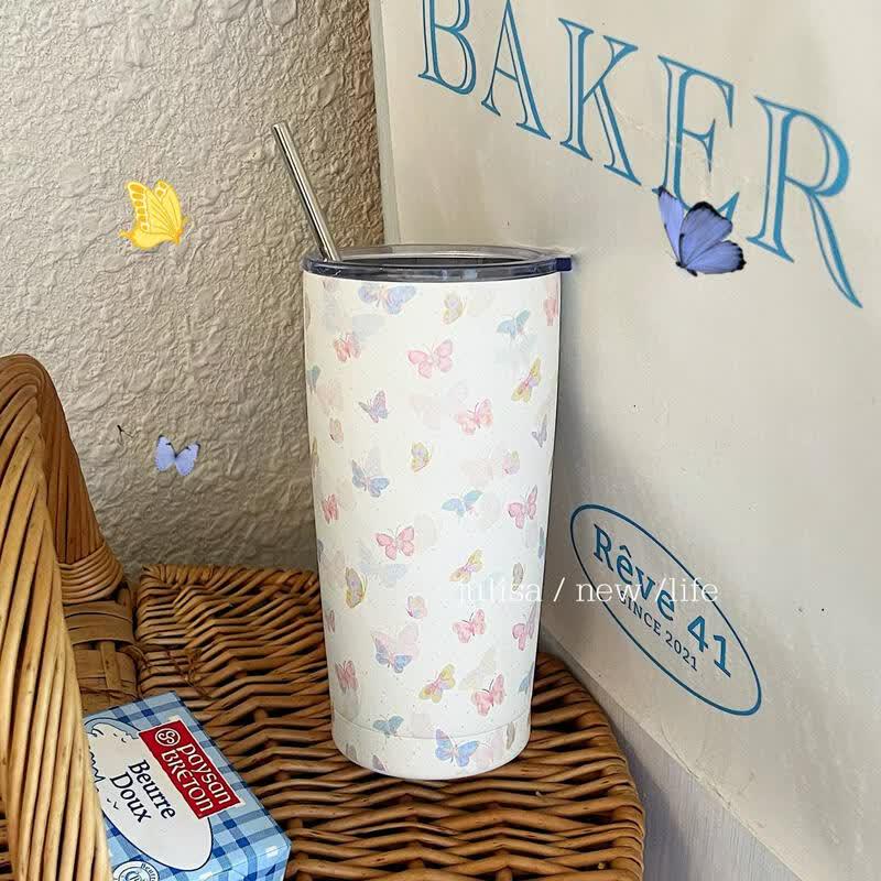 Qyway Baby Pink Floral Rabbit Insulated Straw Bottle