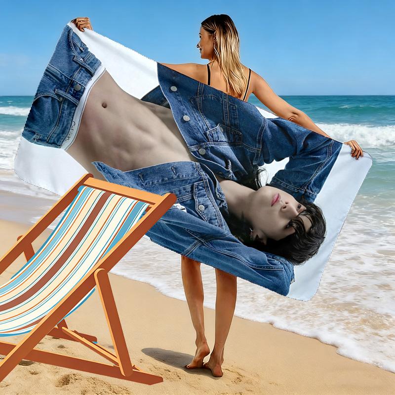 Jeon Jeongguk Print Beach Towel, Large Soft Quick Dry Towel for Beach Camping Swimming
