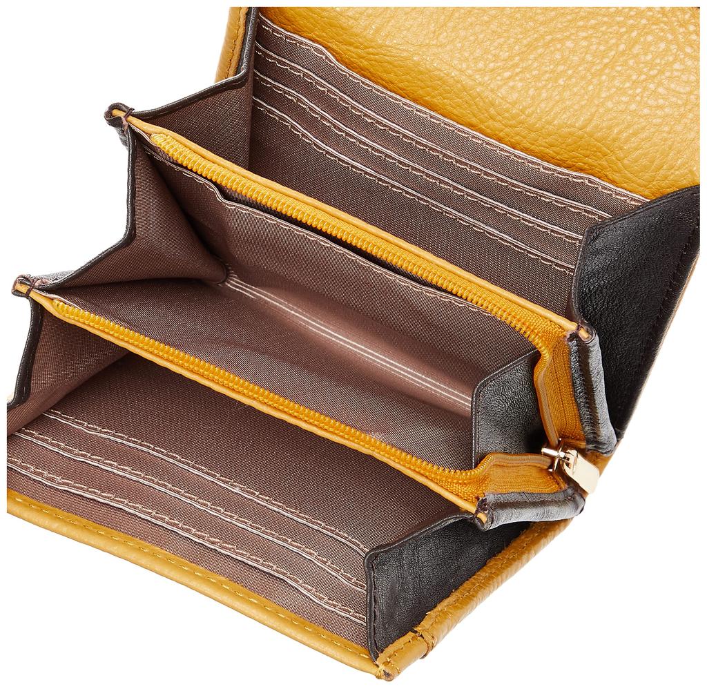 Peaks Peak Women's Bifold Wallet, Cowhide Leather, Two-Tone Color, Yellow and Brown