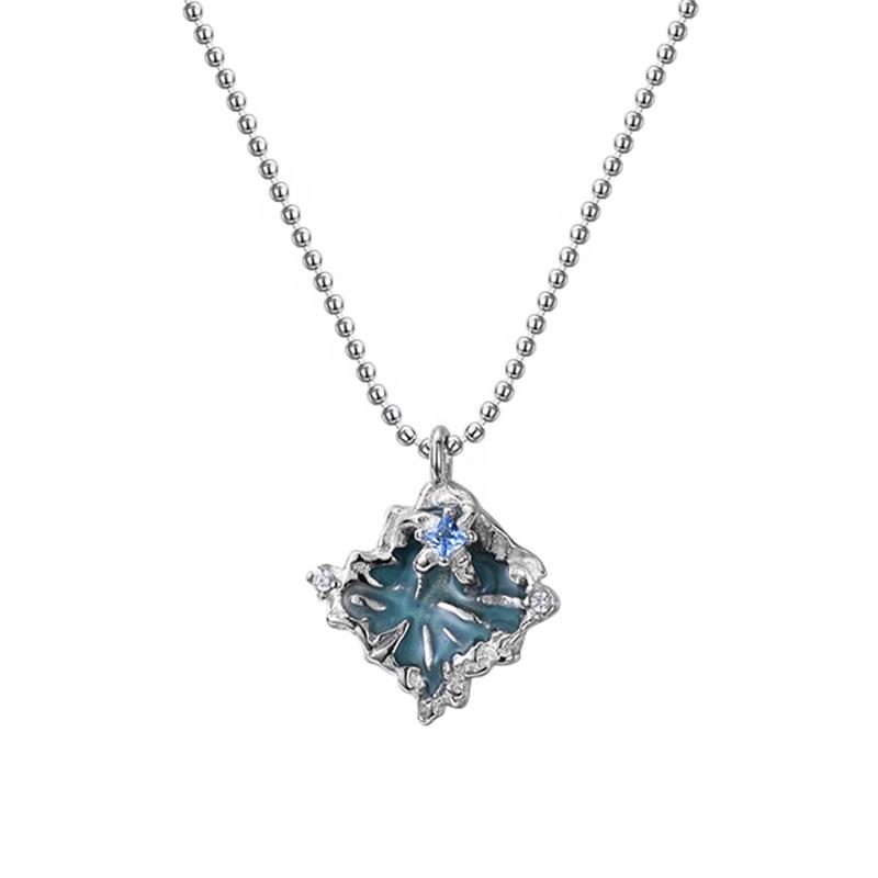 ICEBELA S925 Sterling Silver Korean Fashion Irregular Diamond Pleated Necklace Women's Short Bead Drop Glaze Necklace