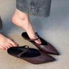 French Retro Pointed Toe Mules With Single Buckle Strap Fashionable Open Toe Low Block Heel Shoes