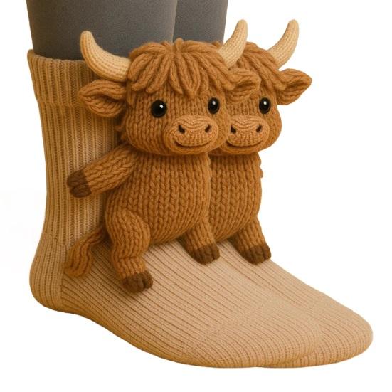 3D Animal Knitted Socks Warm Cute Crew Socks Hand Crocheted Animal Doll Floor Socks Holiday Birthday Gift for Women Girls