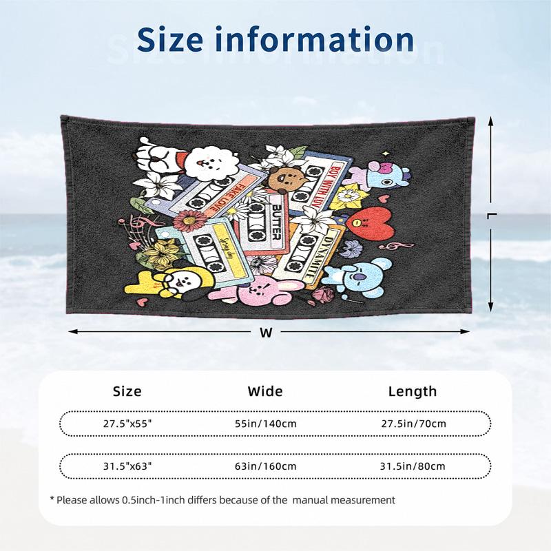 BT21 Microfiber Beach Towel Quick Dry Sand Free Lightweight Beach Towels for Travel Swimming Camping