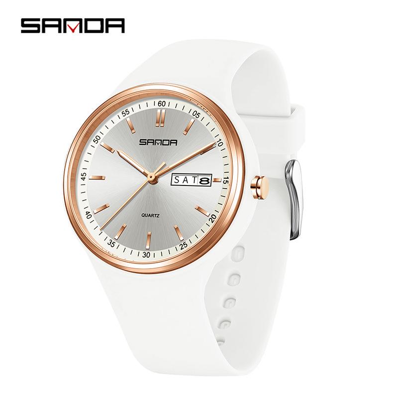 Sanda Unisex Fashion Trend Silicone Strap Quartz Watch with Dual Date Feature