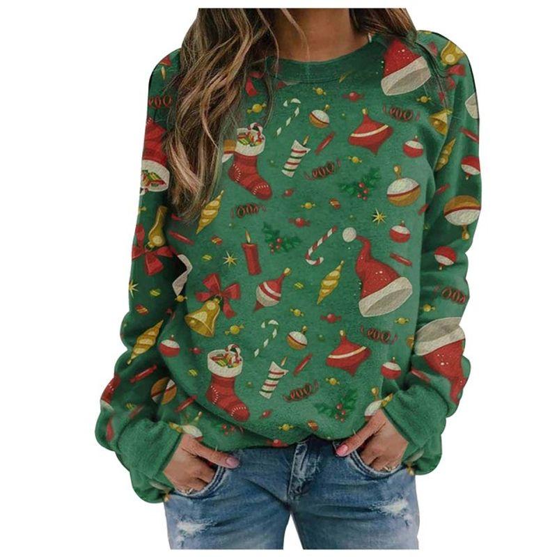 

Christmas Print Long Sleeve Top Female Christmas Printed Long-Sleeved Top PH1M2112117 S