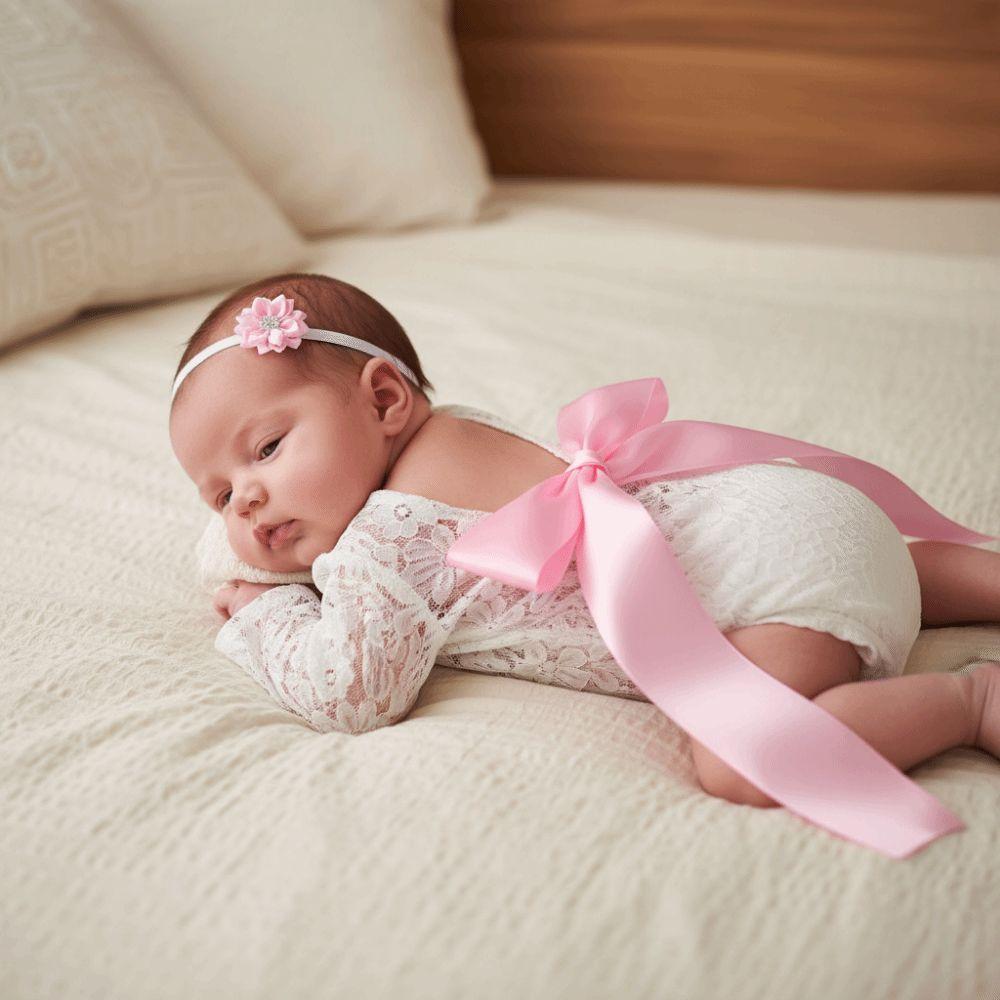 2Pcs/Set Bow Tie Design Newborn Lace Romper Hollow Back Newborn Photography Props Baby Photoshoot