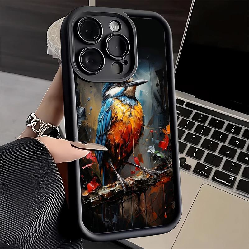 Phone Case for iPhone 17 Air 16E 15 16 Pro Max Bird Oil Painting Style Cover 14 Plus 13 12 Mini Soft Shell Silicone Fundas