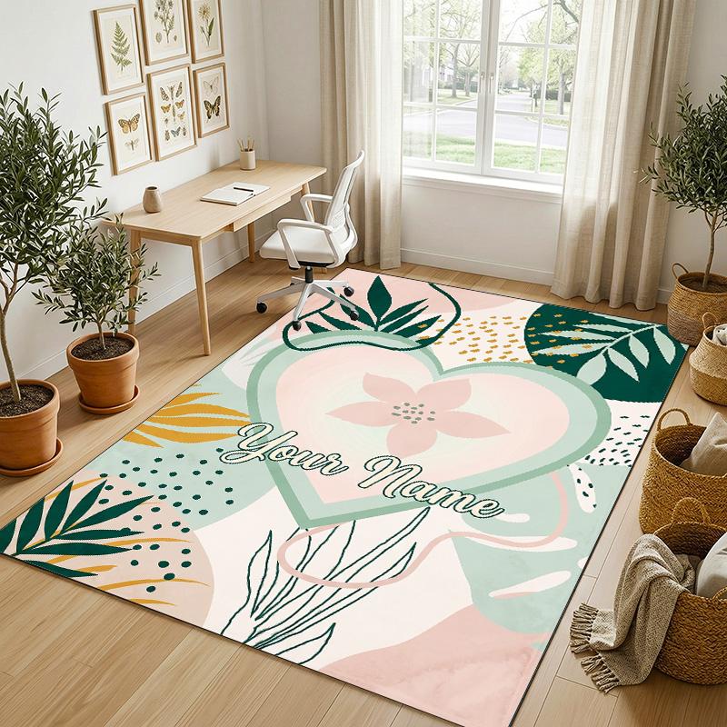 Native Art Theme Soft Crystal Velvet Rug Custom Name & Text Print Non Slip Floor Rug for Bedroom Living Room