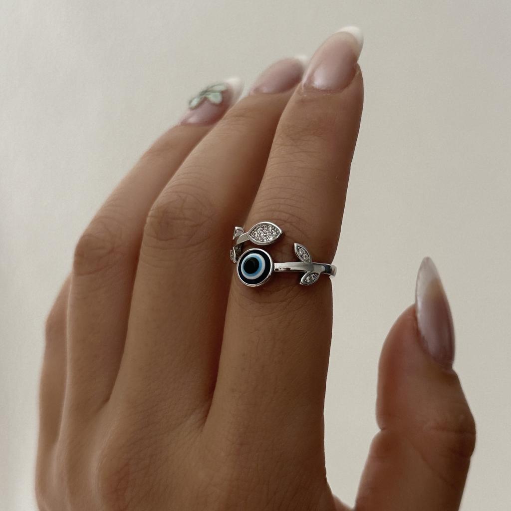 Lucky Blue Evil Eye Open Rings for Women Light Luxury Shiny Cubic Zirconia Copper Rings Trendy Wedding Aesthetic Jewelry Gifts