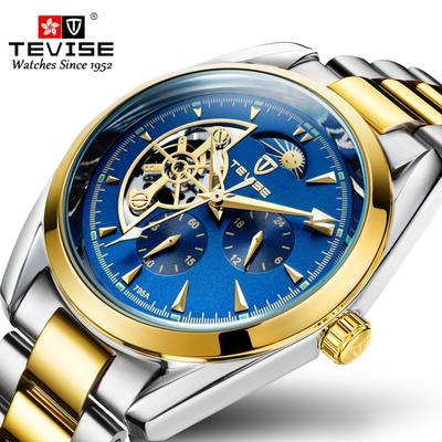 TEVISE Watch Men's Fully Automatic Mechanical Watch Lunar Phase Steel Band Watch
