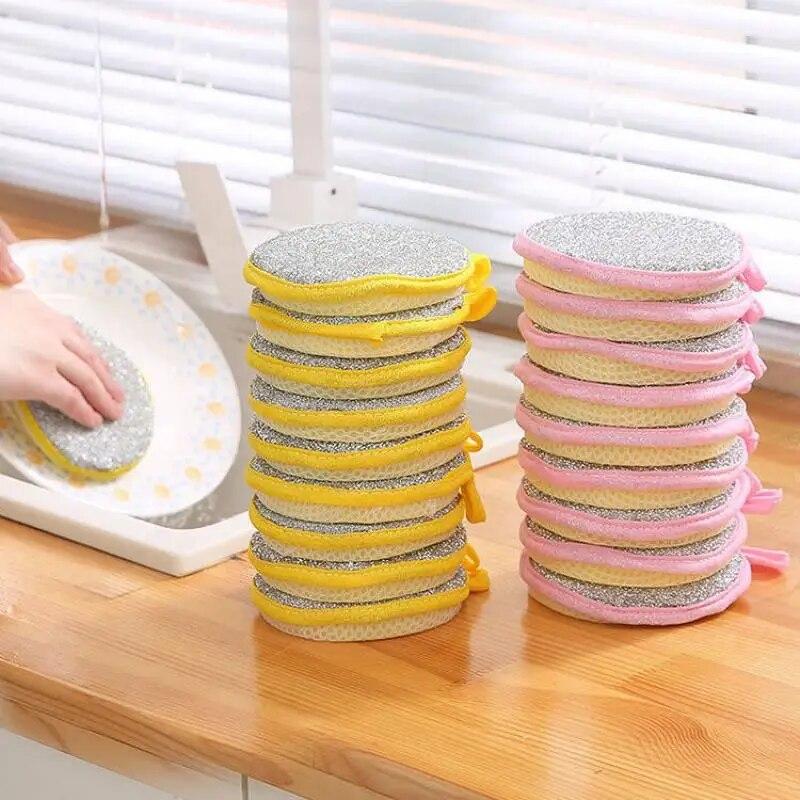 2PCS Double Side Dishwashing Sponge Dish Washing Brush Pan Pot Dish Wash Sponges Household Cleaning Reusable Kitchen Tools