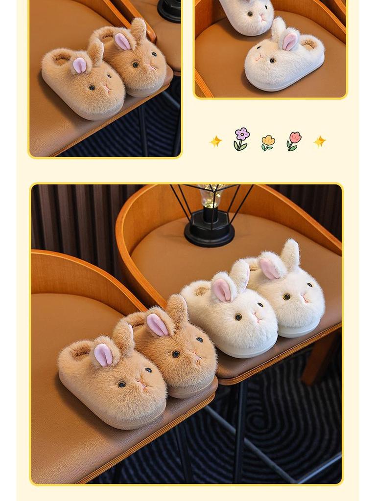 Girls' Winter Velvet Fur Slippers - Warm Indoor Closed-Toe Cotton Shoes for Children and Women