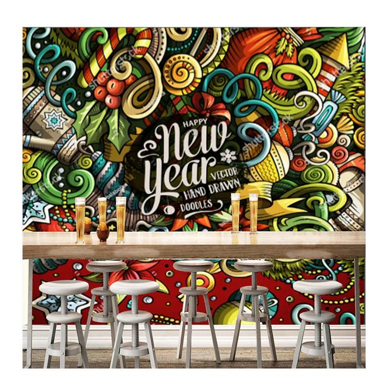 

Cartoon Mural Cute Hand Drawn Industrial Decoration Wallpaper Colorful Bar Background Wall Paper 200 cm(W) x 140 cm(H)