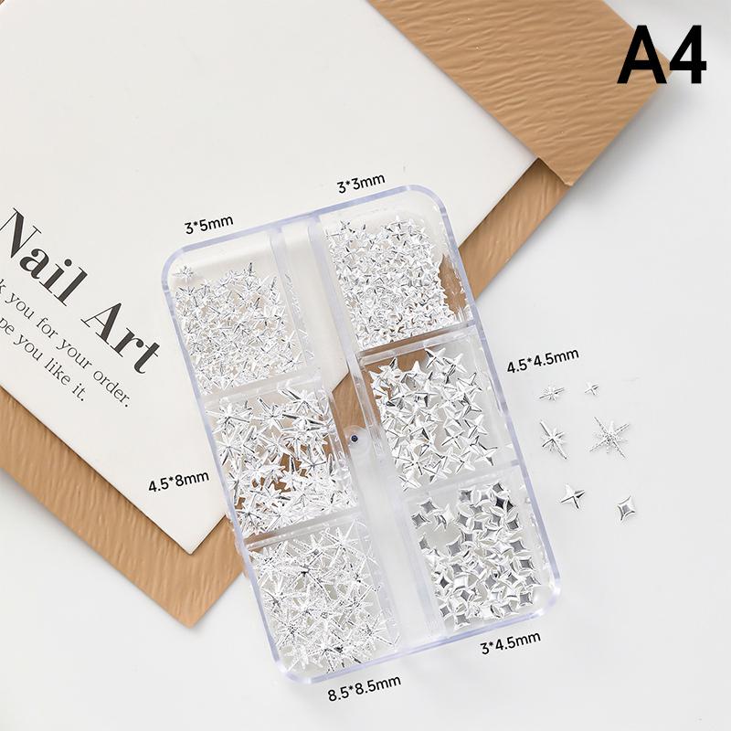 6/12 Grids Mix Nail Rivet Studs Gold/Silver Stars Light Nail Art Charms Starlight Accessories Manicure Supplies