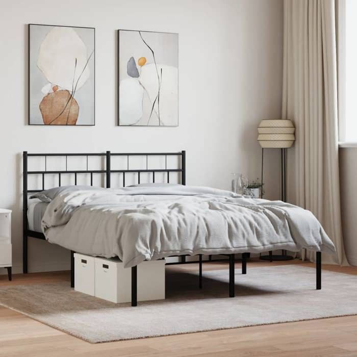 VidaXL Cadre de lit métal avec tête de lit noir 140x190 cm 355659