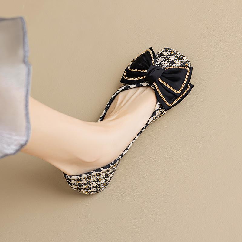 

Women s Houndstooth Bow Flat Moccasins 37 чёрный