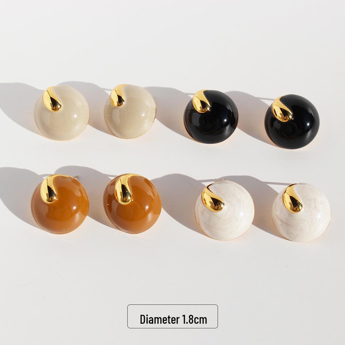 

Handmade Enamel Maillard Brown Stud Earrings with Pearl White Drip Glaze