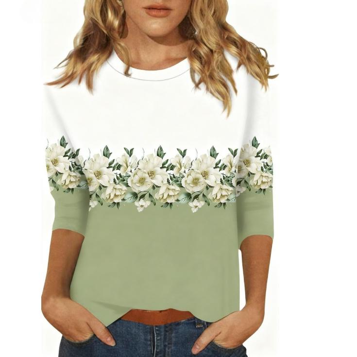 

Spring and Autumn Round Neck Flower Pattern 3D Printed Top Fashionable Casual Long Sleeved Women s T-shirts 5XL