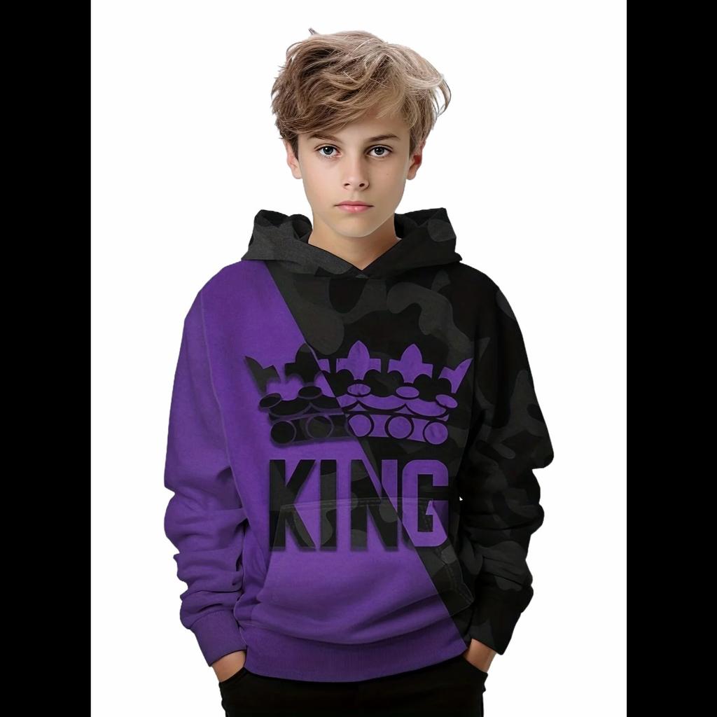Hoodies Boy Casual Pullover Kids Hooded Long Sleeve King Print Sweatshirt Boys Spring Fall Kids Hoodie