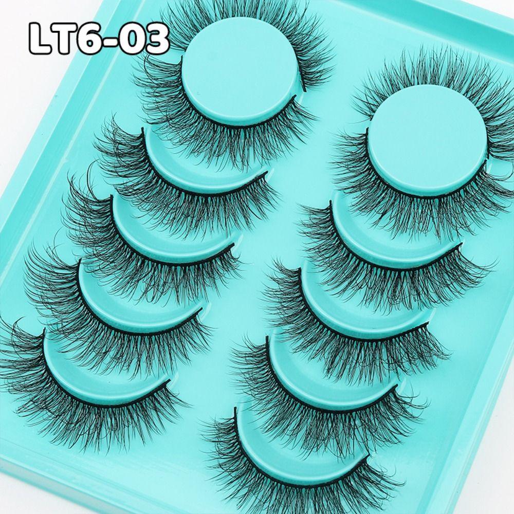6 Pairs 3D Faux Mink False Eyelashes Black Band Eye Lashes Handmade Lashes Eyelash Extension