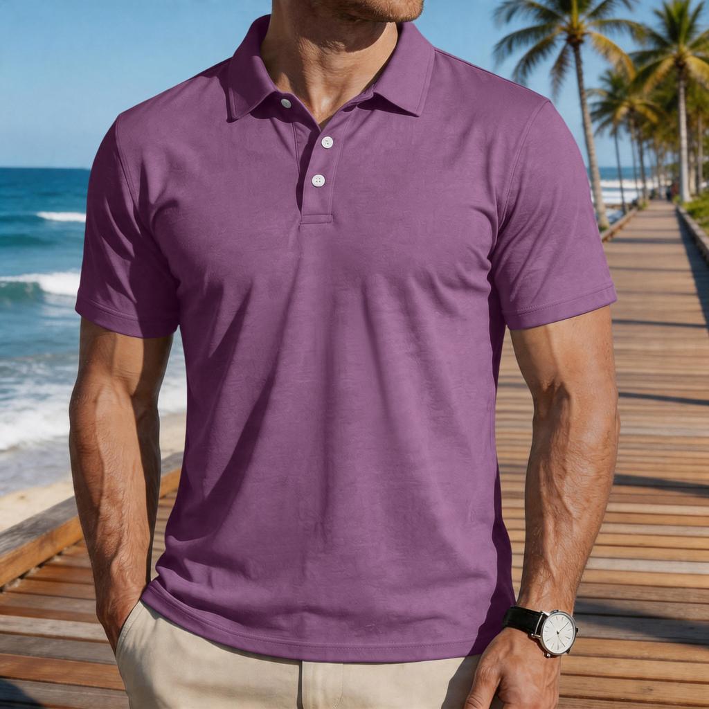 Men's Short Sleeve Polo Shirt Classic Fit Button Down Collar Casual Lightweight Breathable Fabric Summer Top