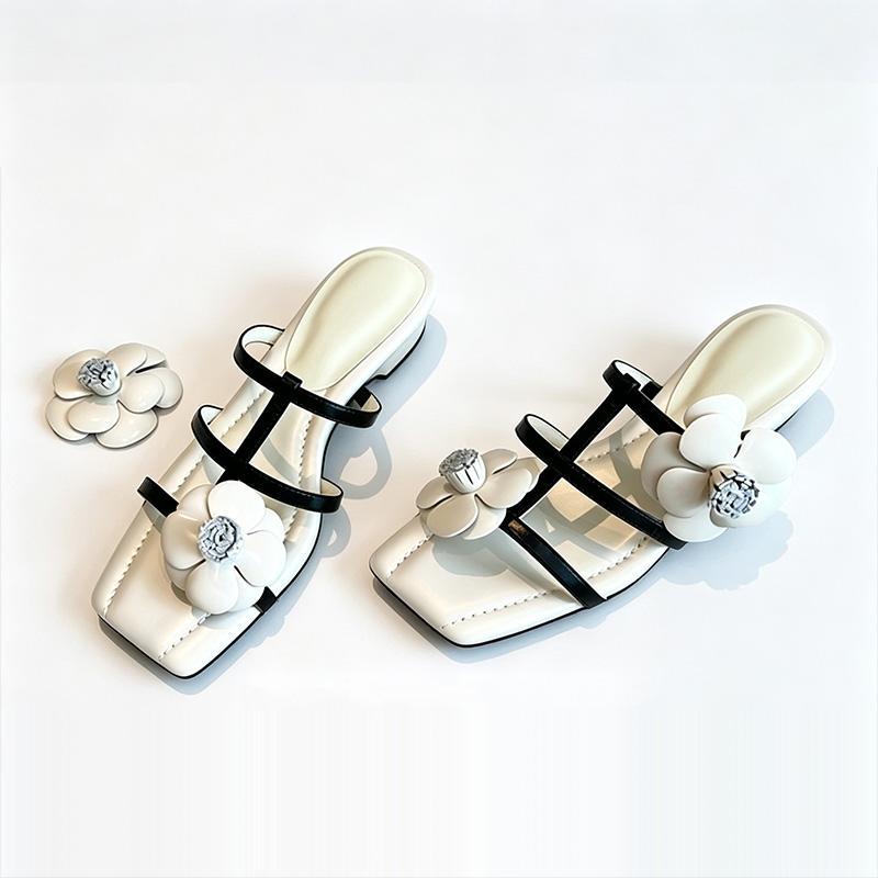 2026 Summer Flowers Shoes Women Sandals Middle Heels 4cm Elegant Ladies Heel Sandals Soft Comfortable Daily Shoes