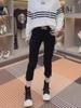 Women's High Waist Elastic Split Jeans - Plus Size Slim Fit, Petite, Nine-Point Length for Summer