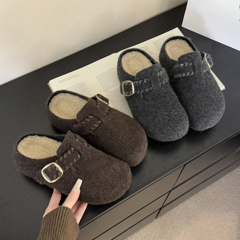 Thick-soled Shoes, One-foot Shoe Cover, Half-slipper, Women's Fleece New Cotton Slippers