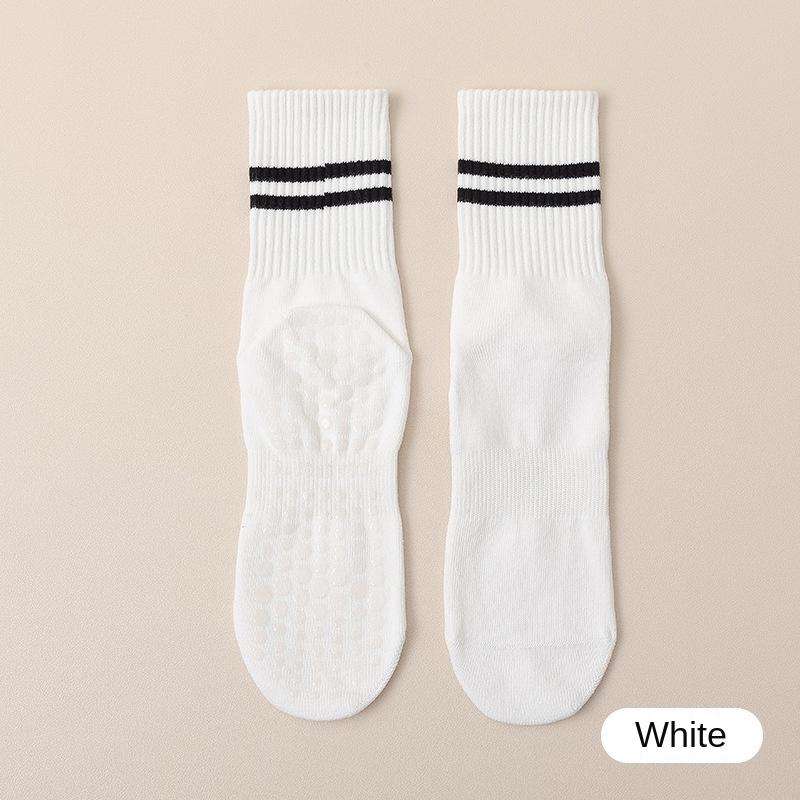 1 Pair of Women's Yoga Socks Skipping Rope Sports Pilates Indoor Anti Slip Floor Double Bar Mid Leg Socks