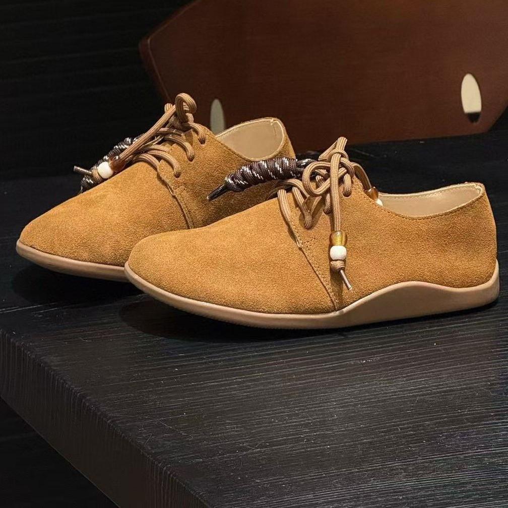 Leather Bread Shoes Big Round Head Retro Lace-up Casual Platform Women's Single Shoes