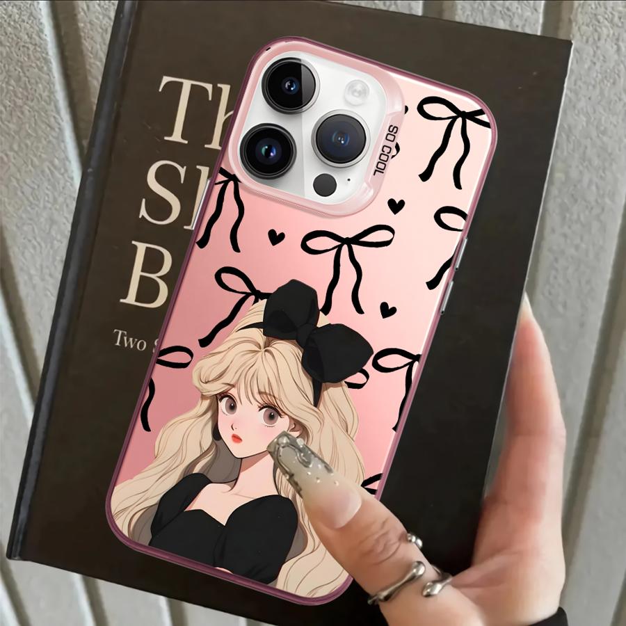 

Back Phone Cover Case for iPhone 17 Pro Max 16 14 XS 12 XR 15 Plus Air 13 Pro 11 Cartoon Girl Bow iPhone 11 Pro Max