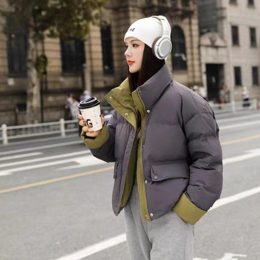 Fashion contrasting color down cotton clothes autumn and winter small man versatile 2024 new women's cotton-padded coat thickened warm