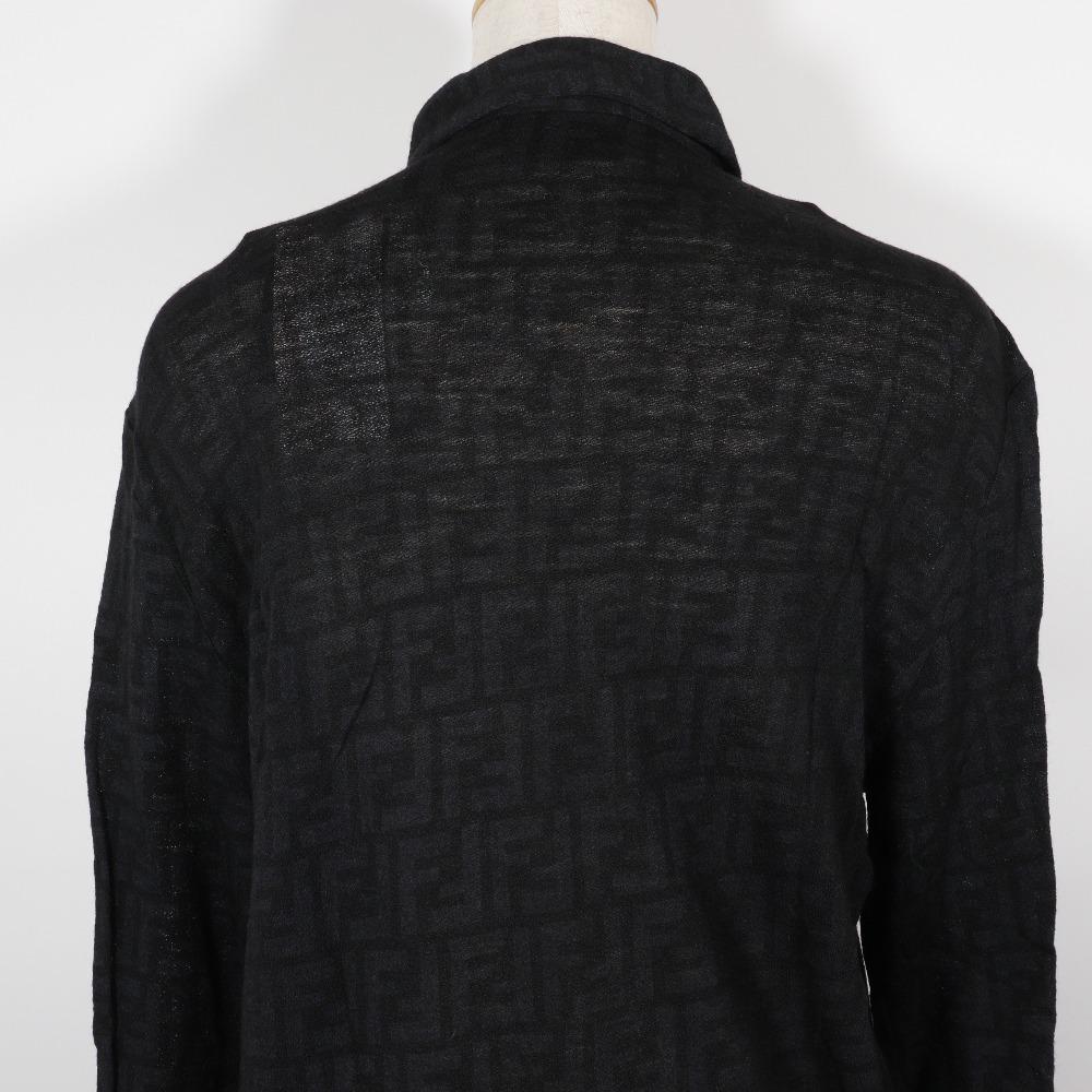 Fendi Zucca Long Sleeve Shirt Black Wool Women Used