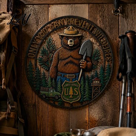 Spiritual Symbol Wall Sign Only You Can Prevent Wildfires Metal Sign Vintage Round Bear Durable Iron Sculpture Hanging Decor Funny Retro Tin