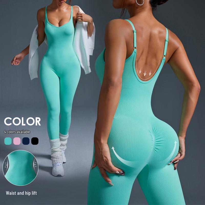 Women's Backless Seamless Ribbed Jumpsuit: Slimming Tank Bodysuit for Yoga